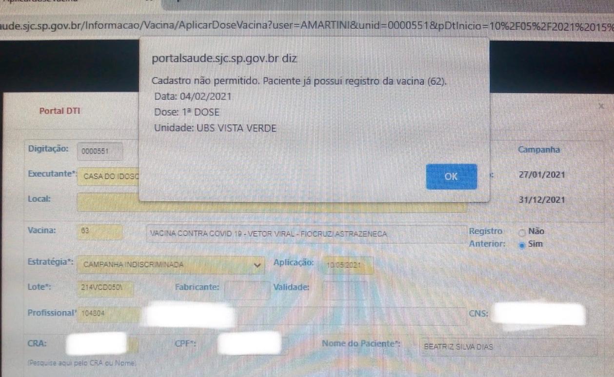 Dentista vai se vacinar e descobre que já consta como imunizada em São José dos Campos