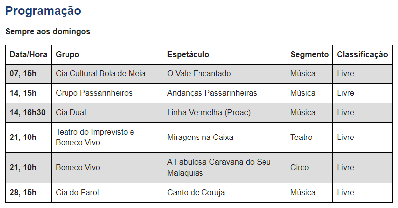 Parque da Cidade recebe espetáculos musicais em novembro