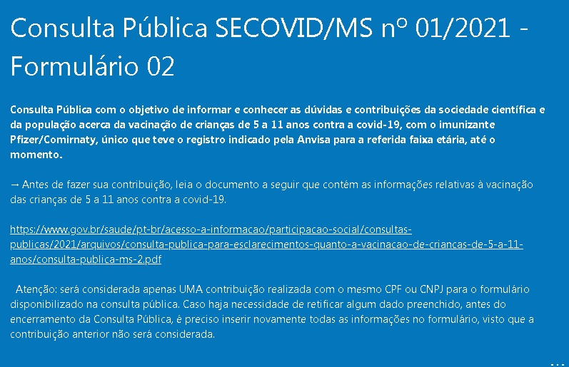 Ministério da Saúde abre consulta pública sobre vacinação de crianças contra Covid