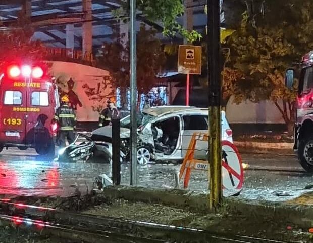 carro bate em árvore em campos