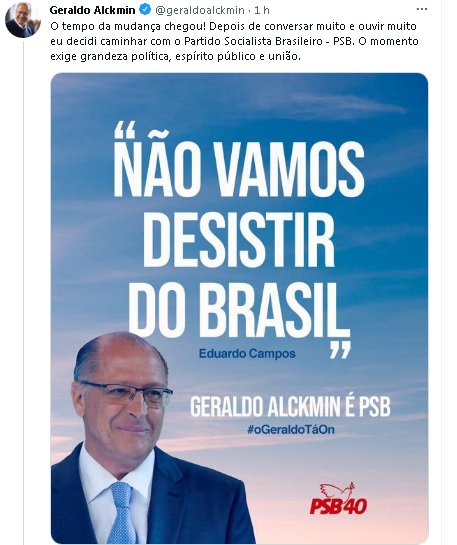 Alckmin confirma filiação ao PSB