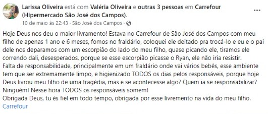 escorpião em fraldário no carrefour