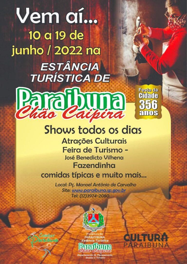 Cartaz anunciando a programação do aniversário da cidade de Paraibuna
