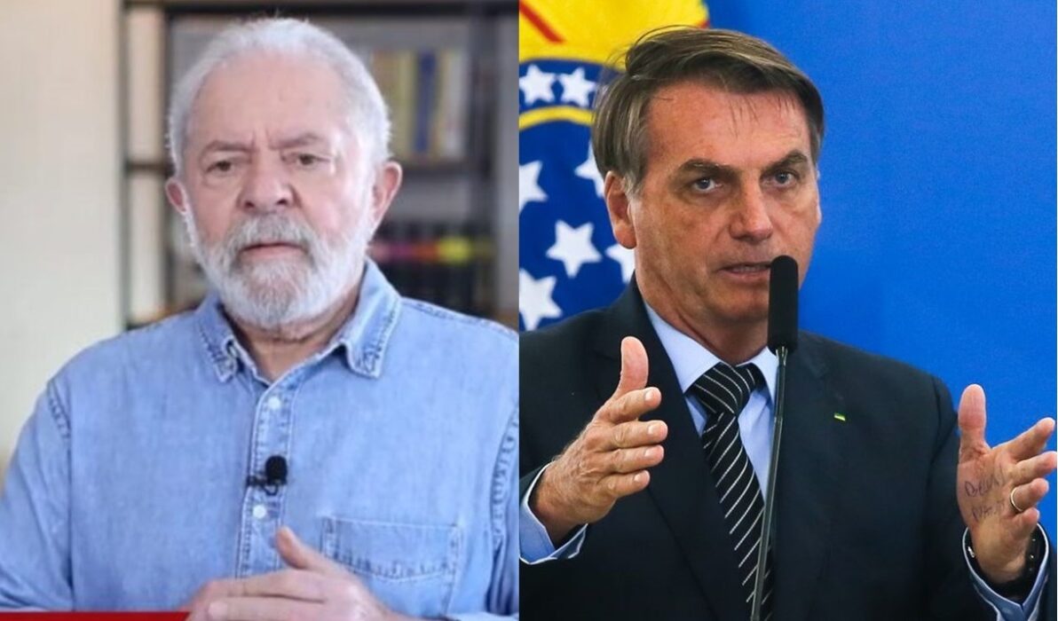 Fotos de Lula à esquerda e Bolsonaro à direita. Nova pesquisa Ipec aponta que Lula oscila para cima e Bolsonaro se manteve estável
