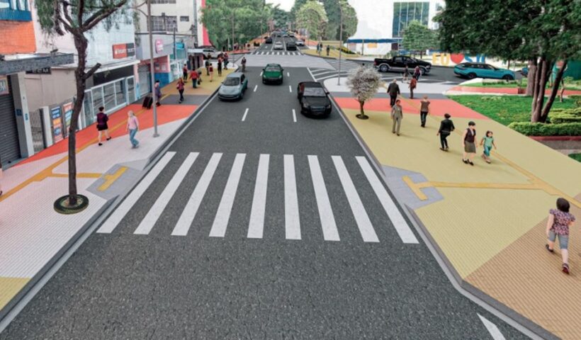 Projeto mostrando como ficará a rua XV de Novembro, no centro de SJC, após finalizada obra de revitalização