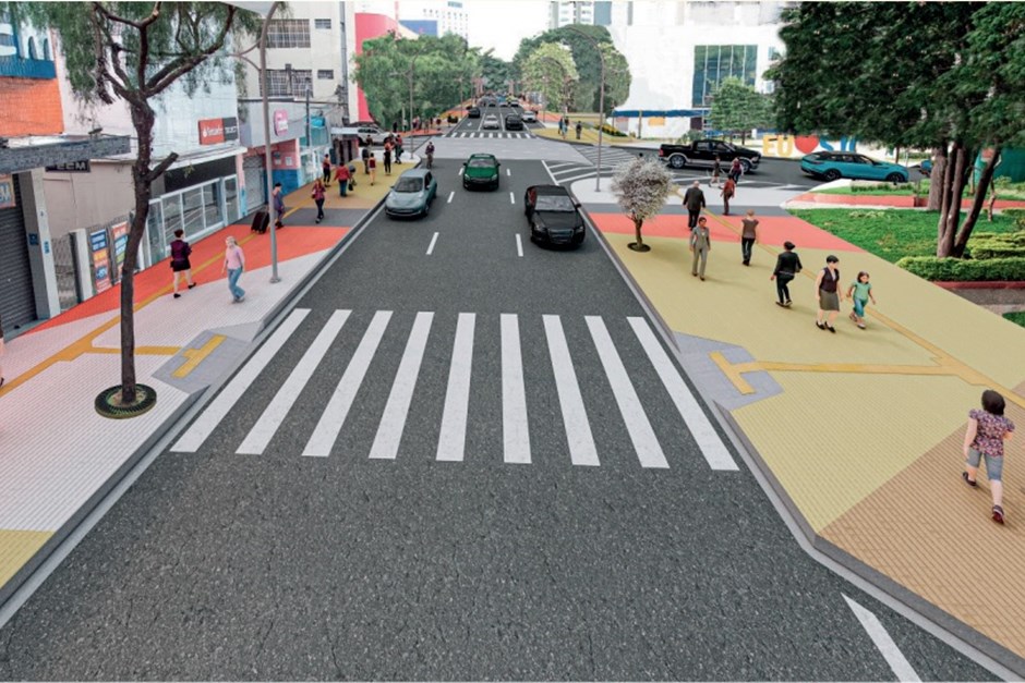 Projeto mostrando como ficará a rua XV de Novembro, no centro de SJC, após finalizada obra de revitalização