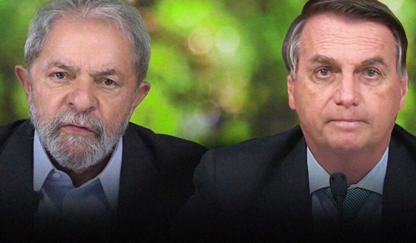 Lula e Bolsonaro lado a lado em reprodução de foto. Pesquisa Ipec aponta Lula com 48% e Bolsonaro com 35%
