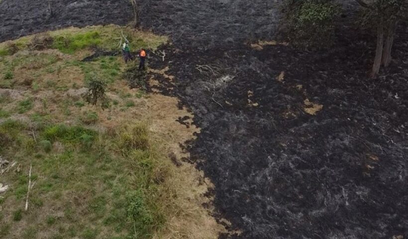 Foto aérea de incêndio na zona rural de Taubaté, ocorrido no sábado, 10 de setembro de 2022