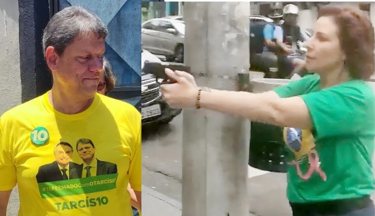 Tarcísio de Freitas e Karla Zambelli, armada. Candidato disse que não viu o caso da deputada que apontou arma para petista