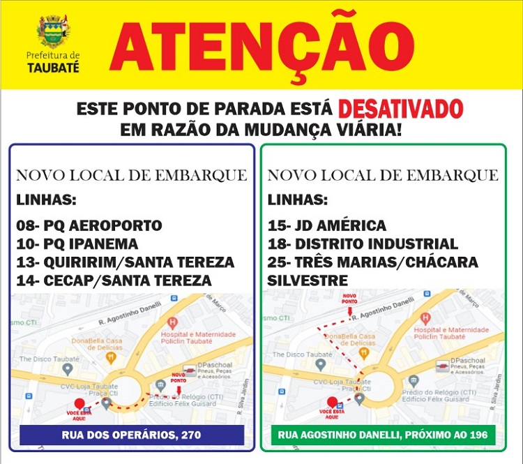 mapa de parte das mudancas viarias no centro de taubate que entraram em vigor