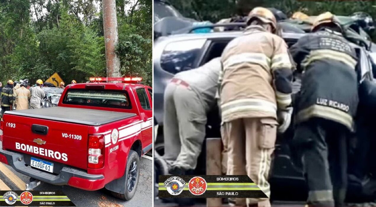 bombeiros sp - Acidente no Vale Histórico deixa uma vitima fatal e duas pessoas presas às ferragens
