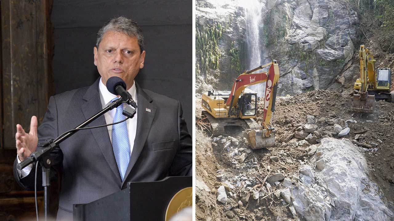 Governador Tarcísio de Freitas acompanha obras na rodovia Mogi-Bertioga