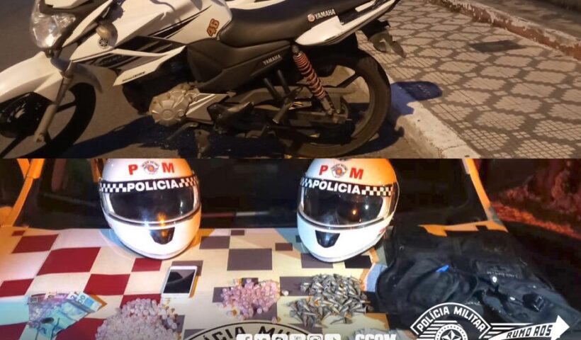 Moto, drogas e cole balistico apreendidos pela polícia militar em Caçapava. Quatro suspeitos foram presos