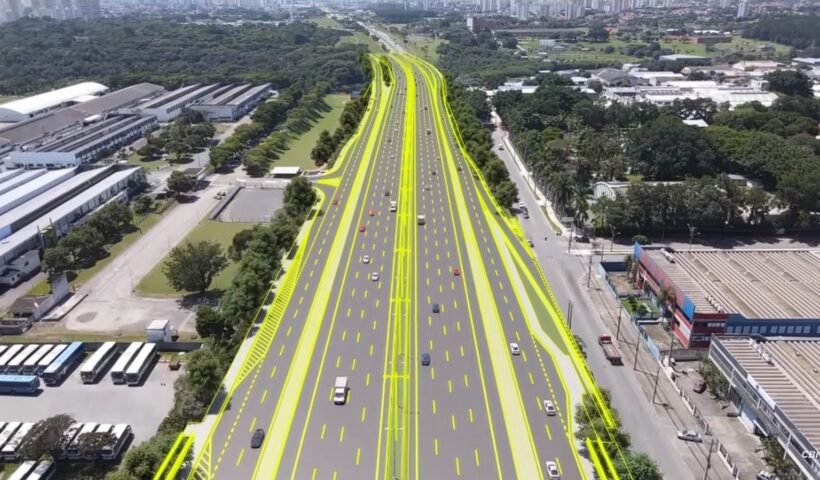 Imagem ilustrativa da Via Dutra em SJC que mostram obras de ampliação
