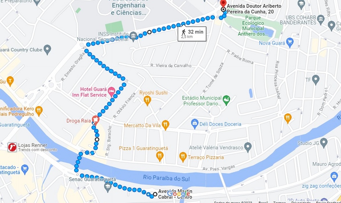 foto do google maps com o circuito da 1ª corrida de rua da fazenda esperança