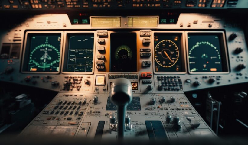 Cockpit de aeronave antiga. Segurança no tráfego aéreo