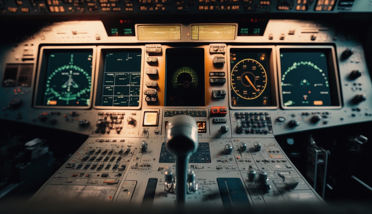 Cockpit de aeronave antiga. Segurança no tráfego aéreo