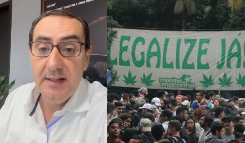 Prefeito Anderson Farias em reprodução ao lado fe foto de movimentação de pessoas na Marca da Maconha