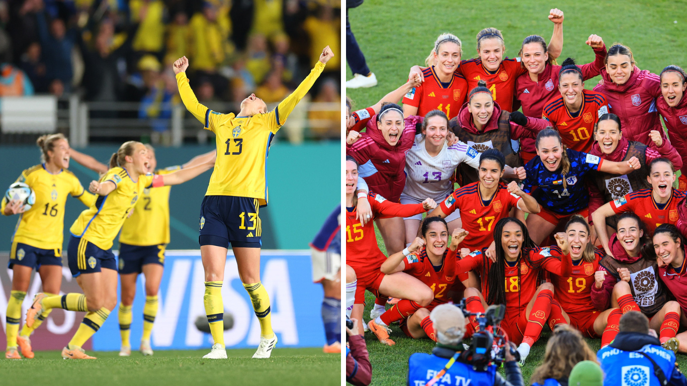 Suécia e Espanha vão se enfrentar nas semifinais da Copa do Mundo Feminina. Foto: Arte/CBNVale/FIFA