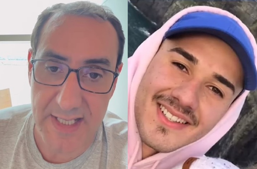Montagem com rosto do prefeito Anderson Farias e de seu filho João Henrique, que está na Irlanda