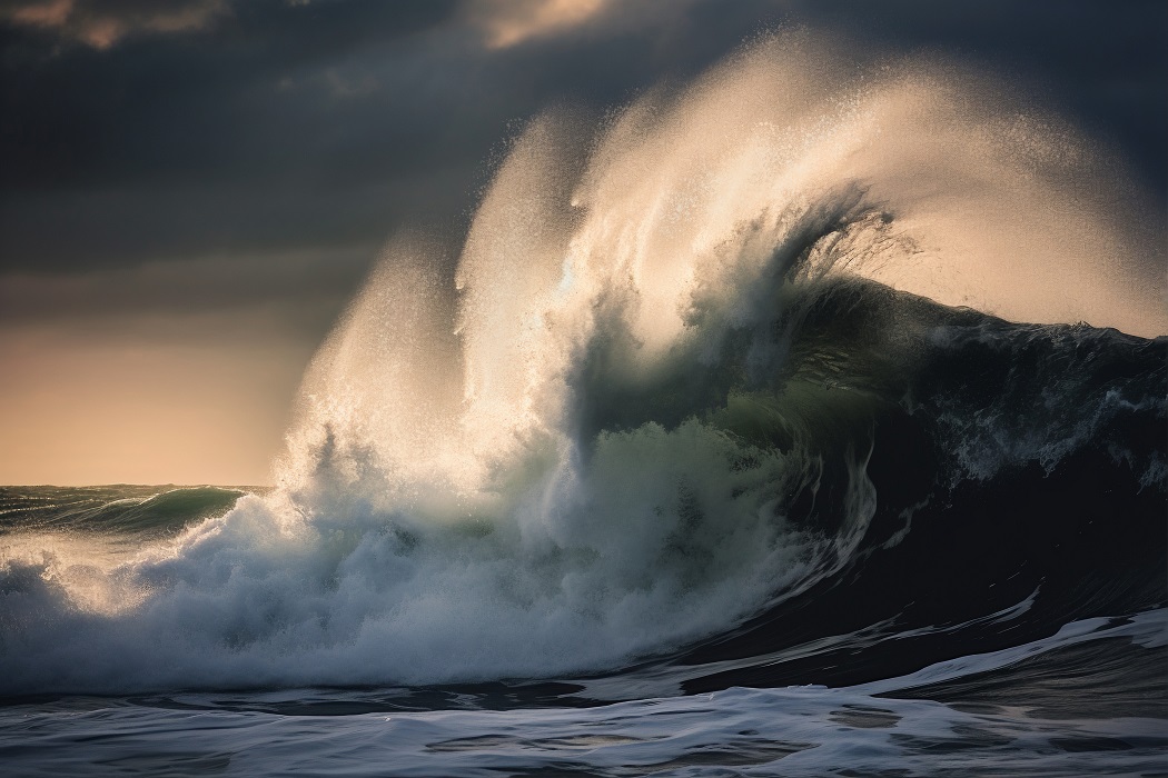 Ondas grandes batendo em pedras na prais
