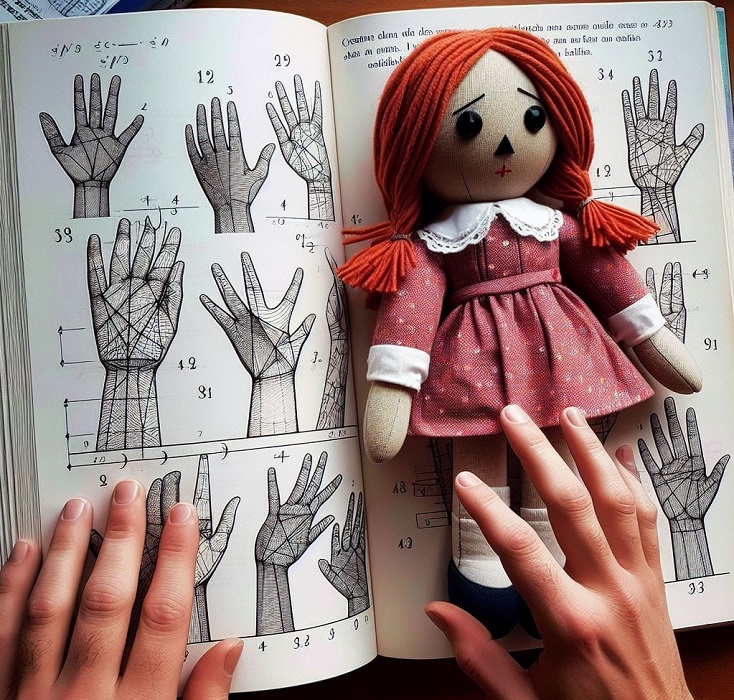 Boneca de pano em cima de livro com mãos humanas sobre os dois. CBN Política Regional: A Aritmética de Emília