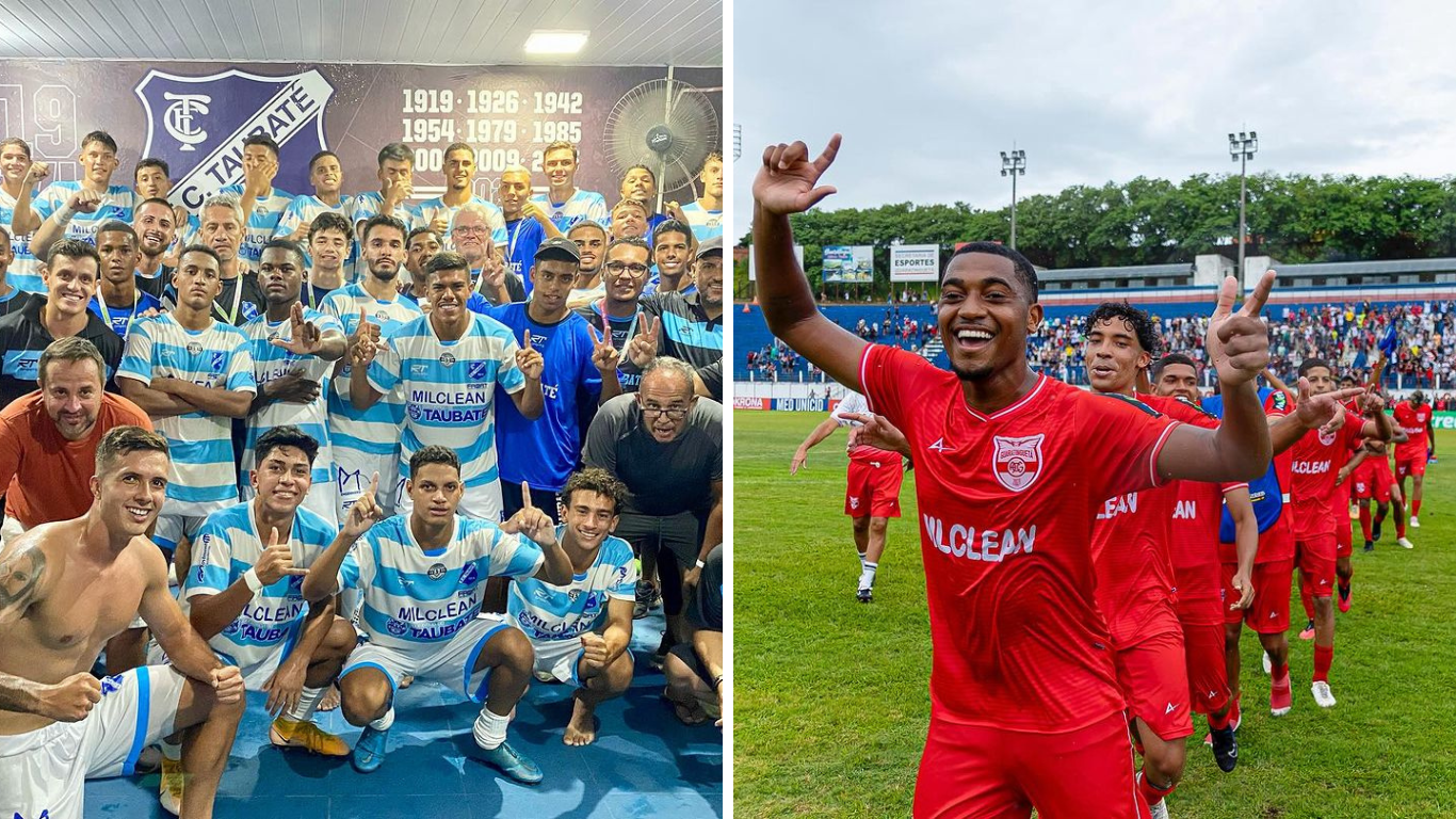 Jogadores de EC Taubaté e Atlético Guaratinguetá comemoram classificação para a terceira fase da Copinha