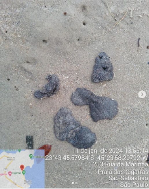 Óleo chega às praias após vazamento de óleo no mar, no Terminal Marítimo Almirante Barroso (Tebar), em São Sebastião