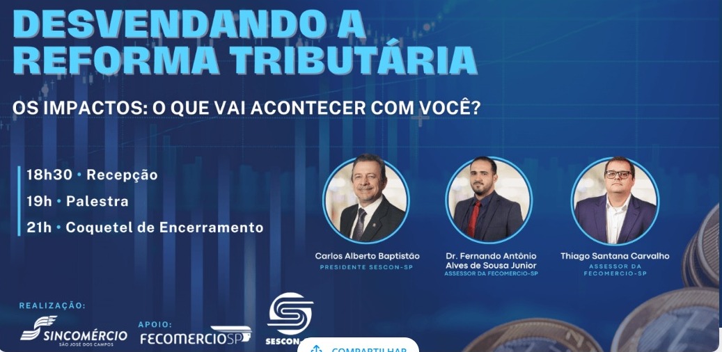 Reforma Tributária é tema de palestra no Sincomércio-SJC