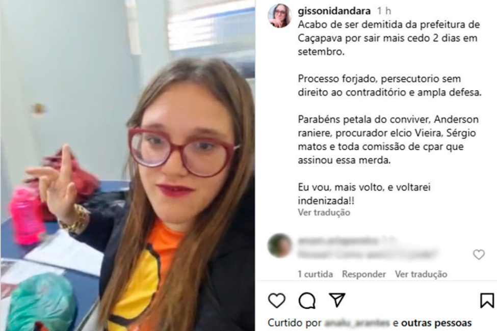 Vereadora Dandara cita 'perseguição política' para sua demissão da Prefeitura de Caçapava