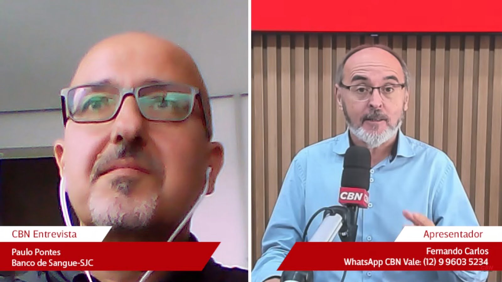 Paulo Pontes, diretor responsável pelo setor de Captação de Doadores do Banco de Sangue de SJC, em entrevista ao Jornal CBN Vale 1ª Edição desta terça-feira (21)