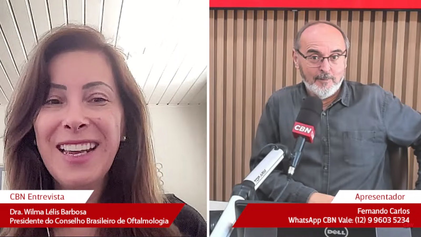 Presidente do Conselho Brasileiro de Oftalmologia, Dra. Wilma Lélis Barboza, em entrevista ao Jornal CBN Vale 1ª Edição desta sexta-feira (31)