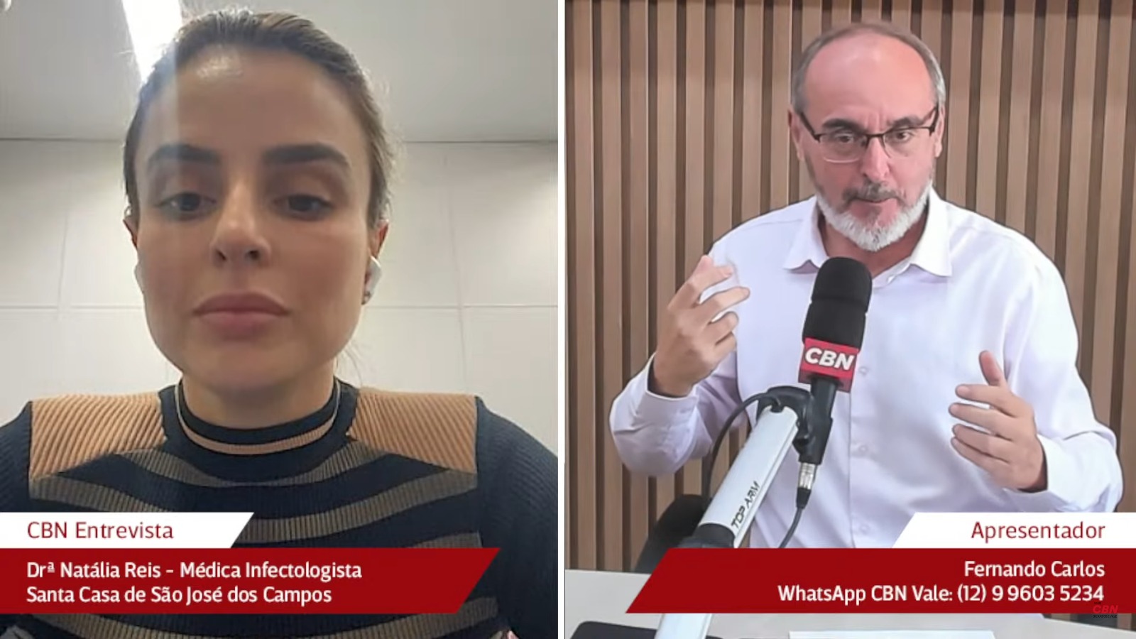 Dra. Natália Reis, médica infectologista da Santa Casa de São José dos Campos, em entrevista ao Jornal CBN Vale 1ª Edição desta sexta-feira (26)