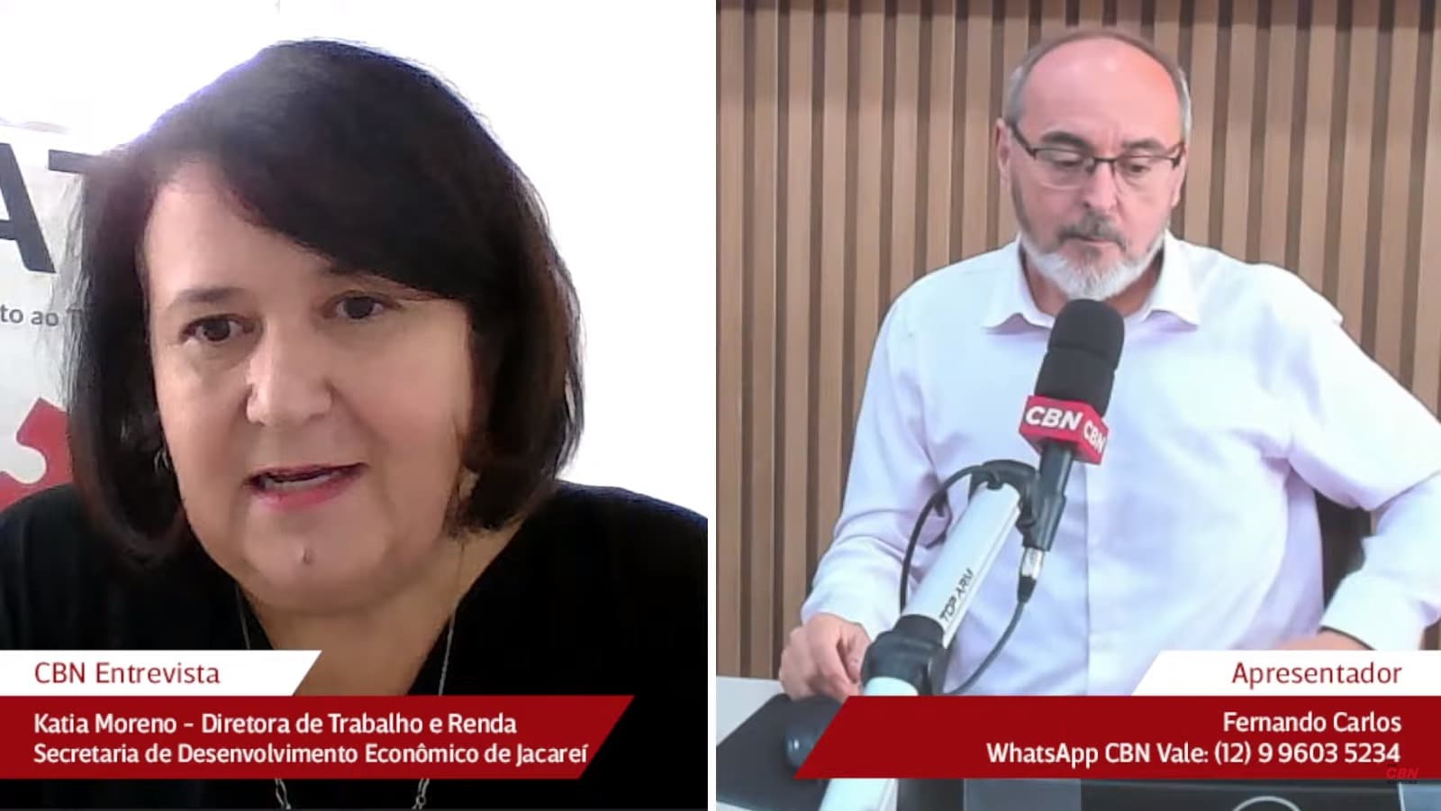 Katia Moreno, Diretora de Trabalho e Renda da Secretaria de Desenvolvimento Econômico de Jacareí em entrevista ao Jornal CBN Vale 1ª Edição