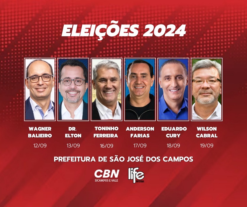 CBN Vale e Life Informa realizarão sabatinas com os candidatos à prefeitura de São José dos Campos