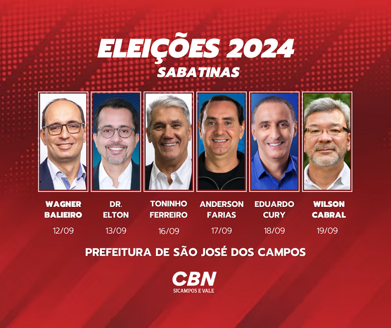 CBN Vale inicia sabatinas com candidatos à Prefeitura de São José dos Campos nesta quinta-feira (12)