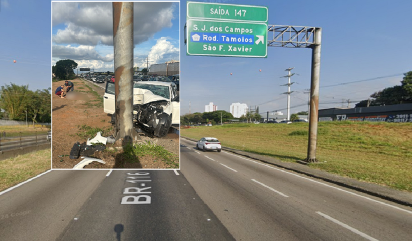 URGENTE: motorista bate em poste na Via Dutra em grave acidente em São José