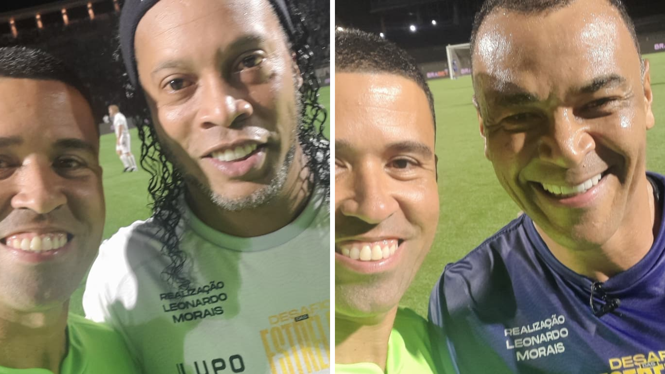 Árbitro Paulinho Alvarenga ao lado de Ronaldinho Gaúcho e Cafu Amigos do R10 x Amigos do Cafu