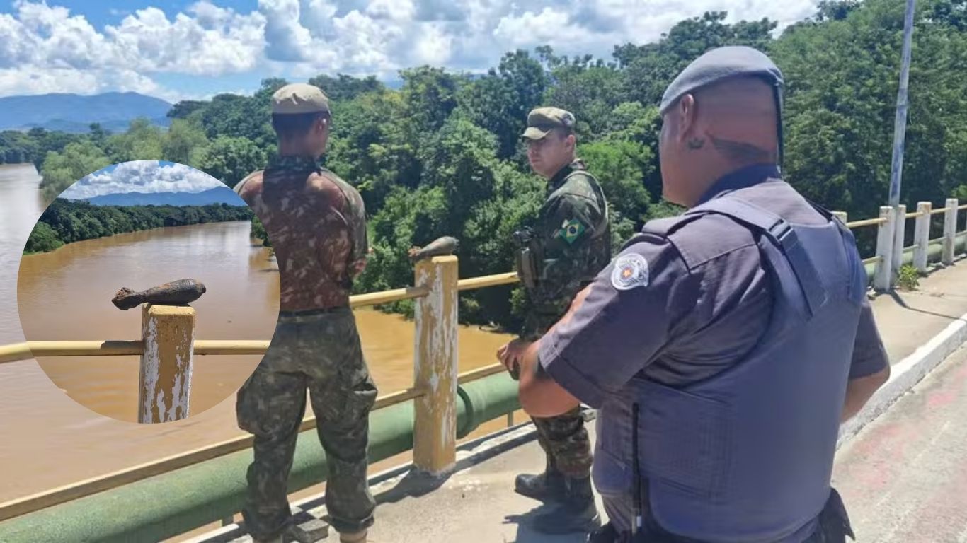 Pescador encontra morteiro no rio Paraíba do Sul e ponte é interditada em Pindamonhangaba