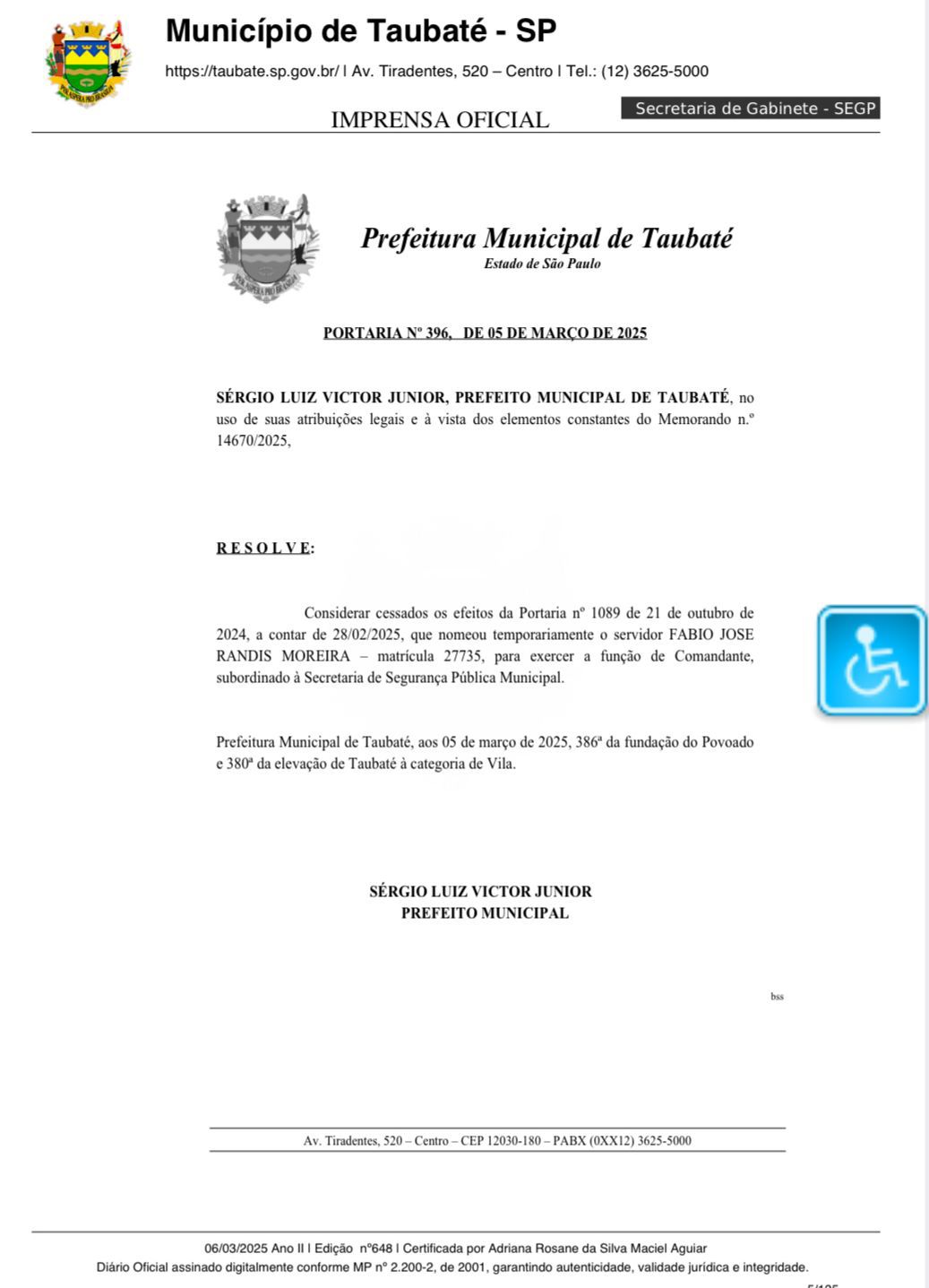 Prefeitura de Taubaté troca comando da GCM