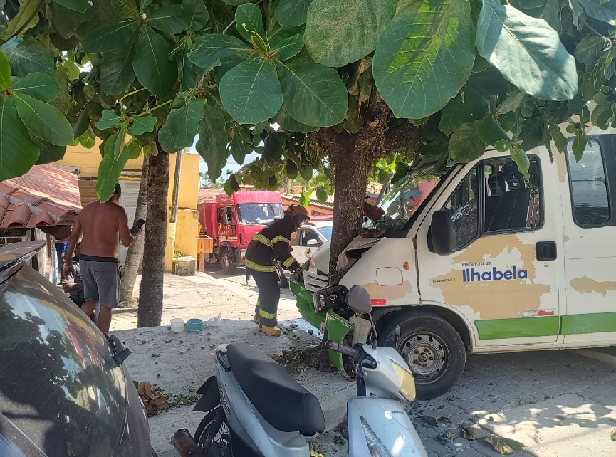 Van da Prefeitura de Ilhabela colide com árvore e deixa quatro feridos