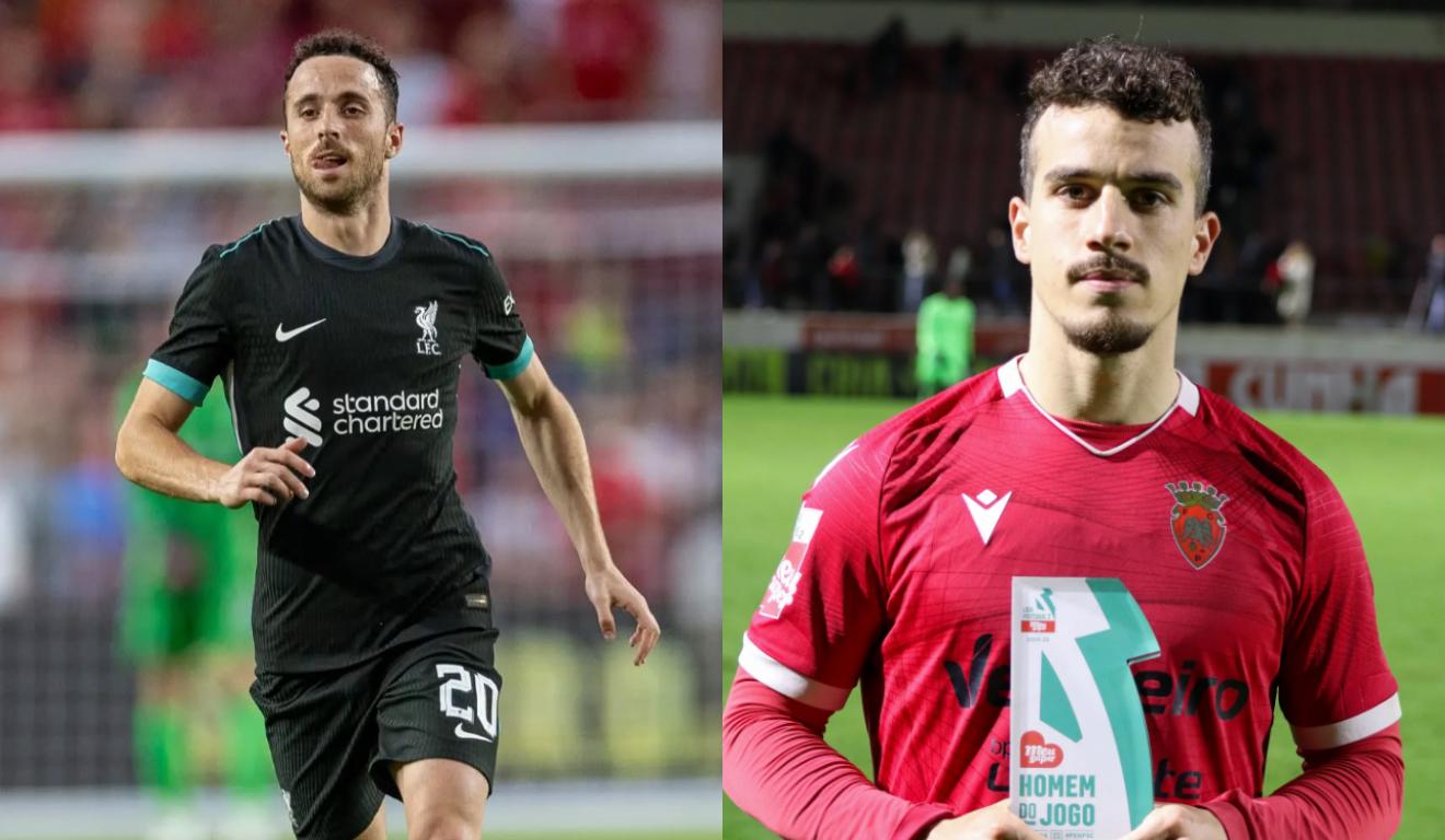 Diogo Jota, atacante do Liverpool (à esquerda), e seu irmão André Silva, destaque do Penafiel