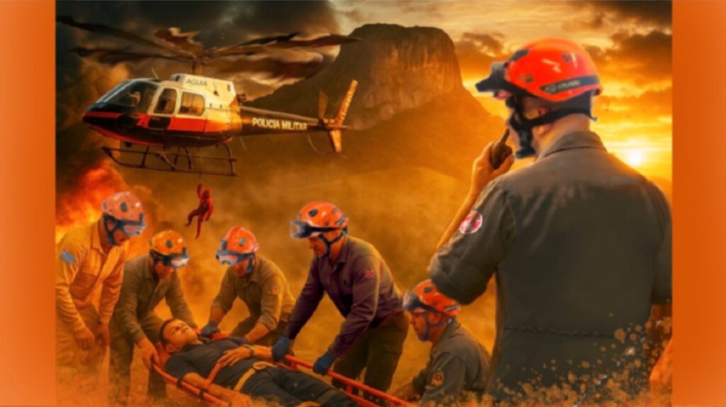 Bombeiros simulam resgate na Pedra do Baú em São Bento do Sapucaí