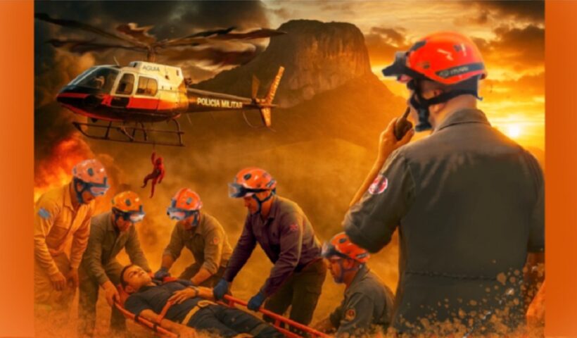 Bombeiros simulam resgate na Pedra do Baú em São Bento do Sapucaí
