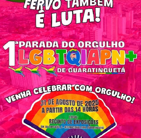 No próximo dia 31 de agosto, a partir das 14h, Guaratinguetá e cidades do Vale do Paraíba receberão a primeira Parada LGBTQIAPN+ do município. O evento, que ocorrerá no Recinto de Exposições