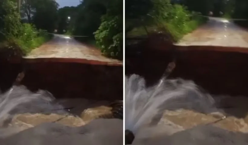 Caçapava se mobiliza para reconstruir novo acesso em estrada interditada por cratera