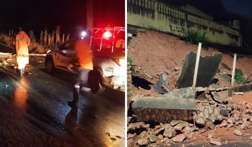 Chuva forte provoca queda de muro de igreja e interdita estradas em Santa Branca