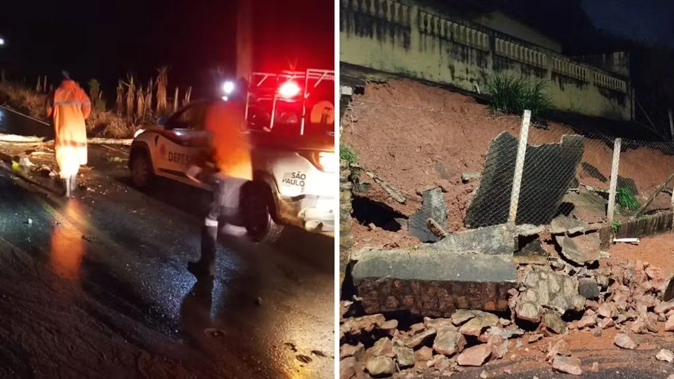 Chuva forte provoca queda de muro de igreja e interdita estradas em Santa Branca