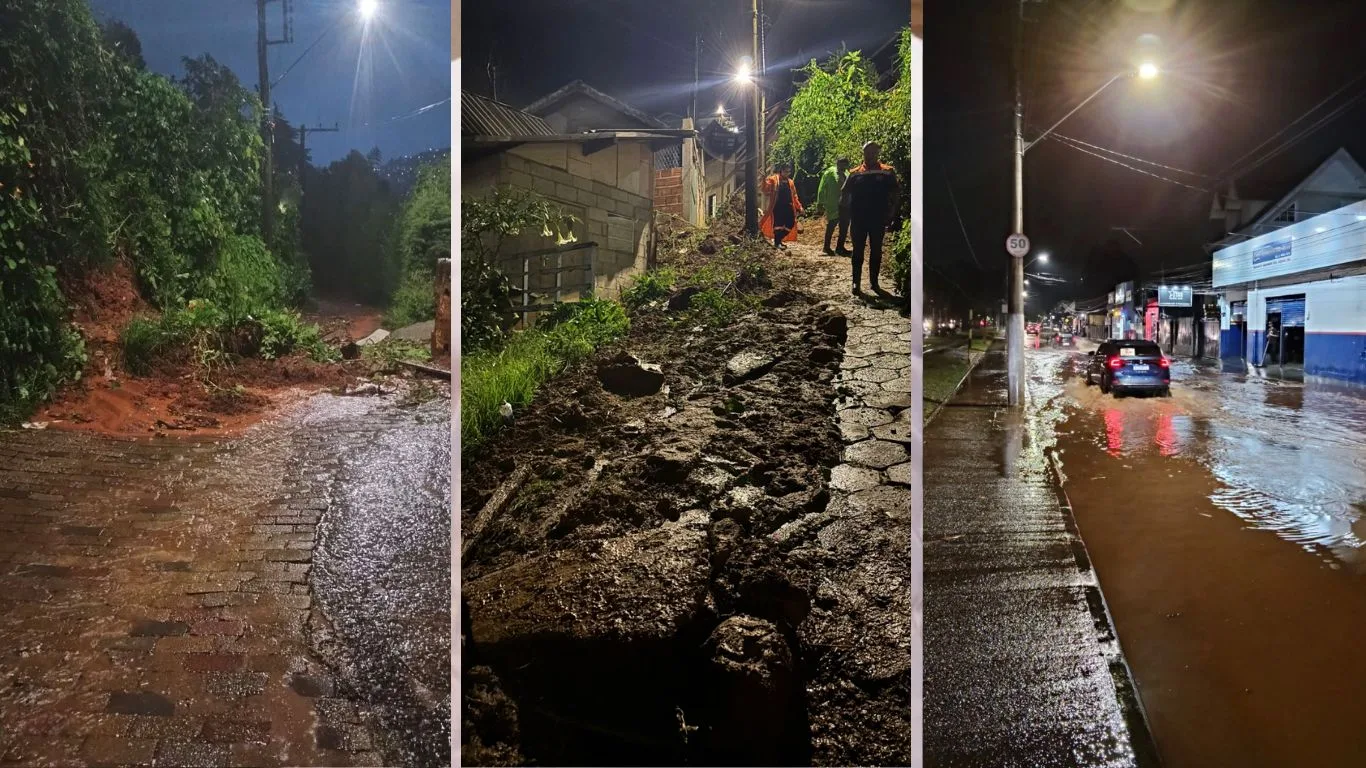 Com mais de 45 mm em 24 horas, chuva provoca alagamentos, deslizamentos e interdições em Campos do Jordão