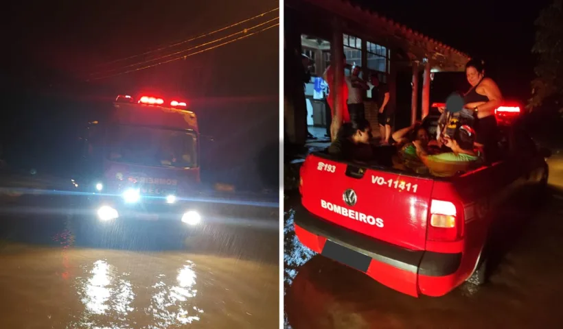 Bombeiros resgatam sete pessoas ilhadas em rua alagada próxima à praia de Ubatuba